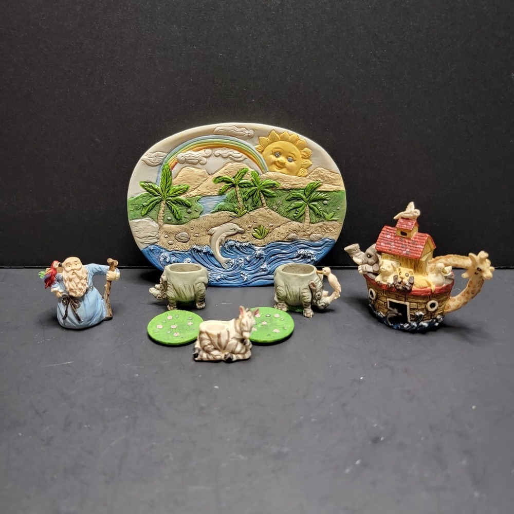 Miniature Reain Noah's Ark Tea Set As Is 1 Elephant Broke Missing Zebra Lid